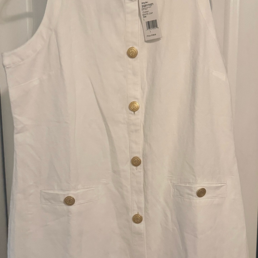 Vineyard Vines Asymmetrical White Dress with Gold Accents